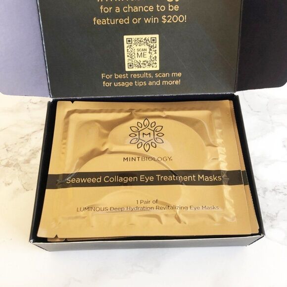 NIB Mintbiology 15-pk Seaweed Anti-Aging Marine Collagen 24k Gold Eye Masks - Picture 9 of 10